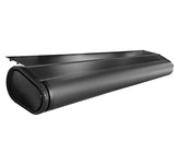 Product rendering of a black aluminum pergola retractable awning roller on white background