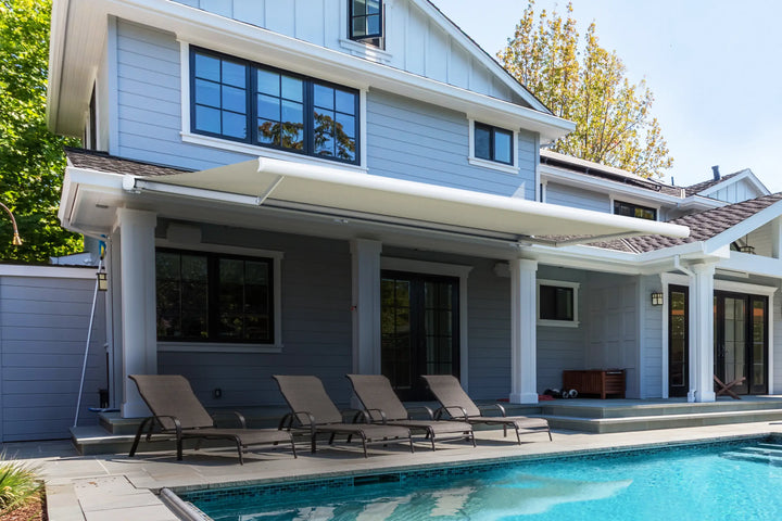 White motorized awning