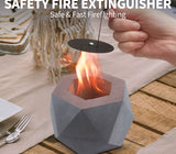 Portable tabletop mini fireplace with safety fire extinguisher lid for quickly extinguishing the flame