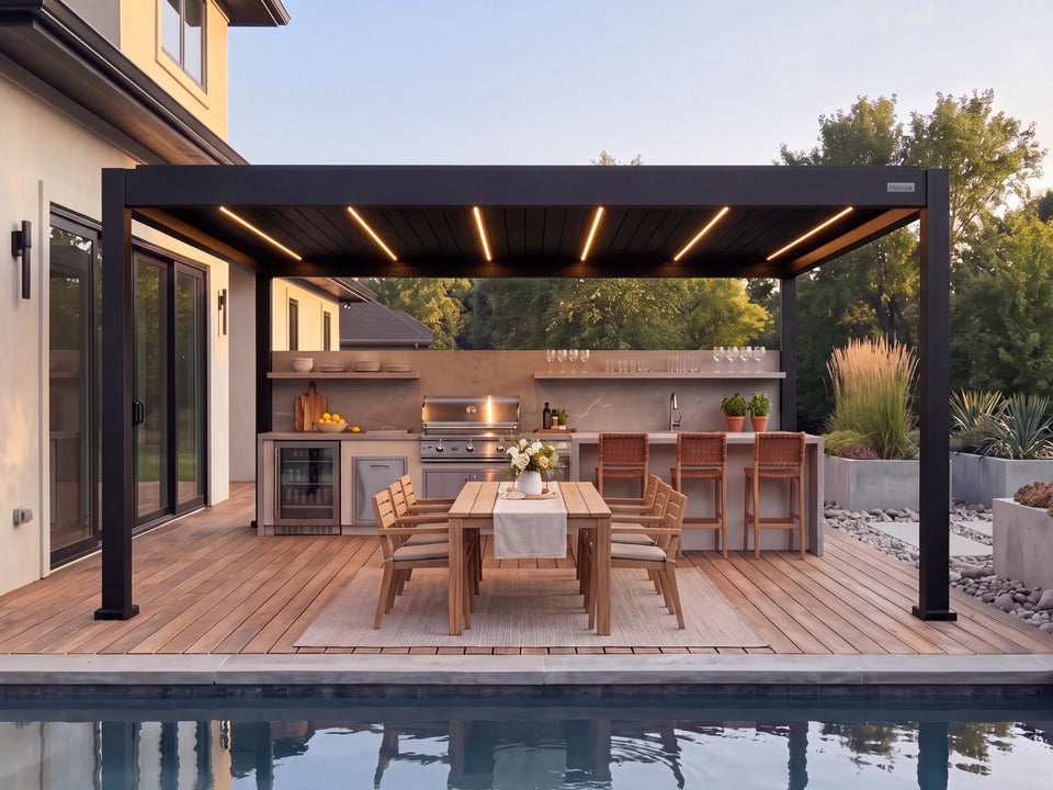 Hansø Apex Pergola - 12' x 19' - Matte Black - Freestanding