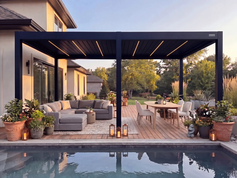 Hansø Apex Pergola - 13' x 23' - Matte Black - Freestanding