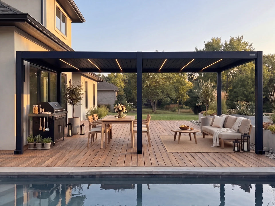 Hansø Apex Pergola - 13' x 26' - Matte Black - Freestanding