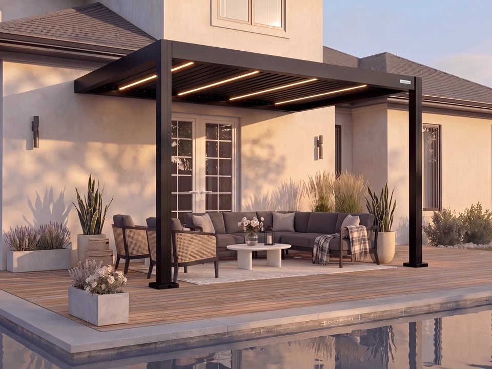 Hansø Apex Pergola - 10' x 13' - Matte Black - Wall Mounted