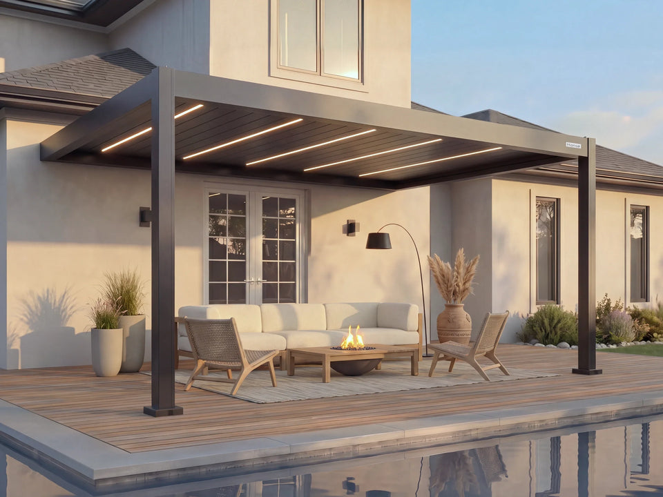 Hansø Apex Pergola - 10' x 16' - Dark Gray - Wall Mounted