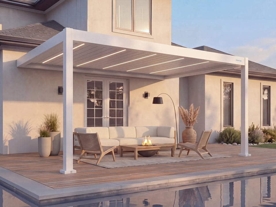 Hansø Apex Pergola - 10' x 16' - White - Wall Mounted