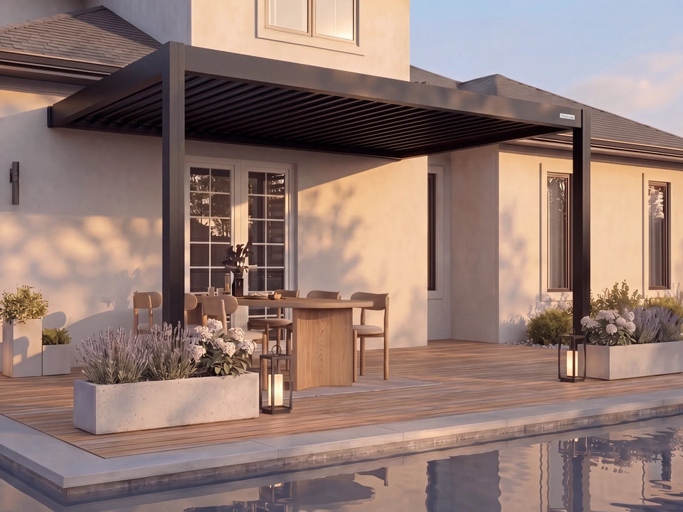 Hansø Apex Pergola - 10' x 19' - Matte Black - Wall Mounted