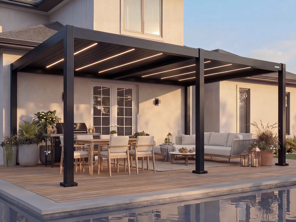 Hansø Apex Pergola - 10' x 26' - Matte Black - Wall Mounted
