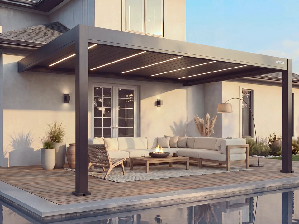 Hansø Apex Pergola - 12' x 16' - Dark Gray - Wall Mounted