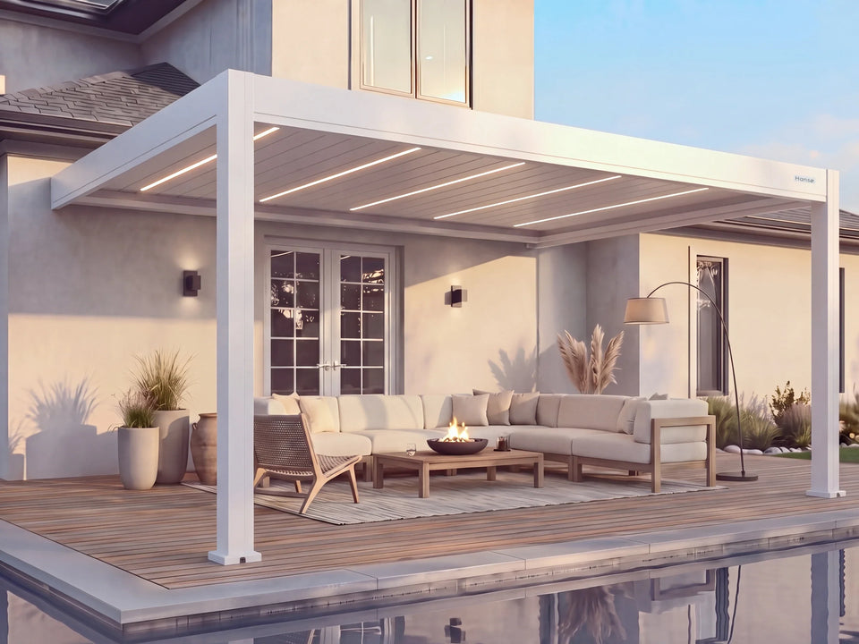 Hansø Apex Pergola - 12' x 16' - White - Wall Mounted