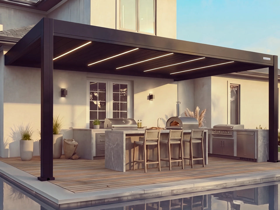 Hansø Apex Pergola - 12' x 19' - Matte Black - Wall Mounted