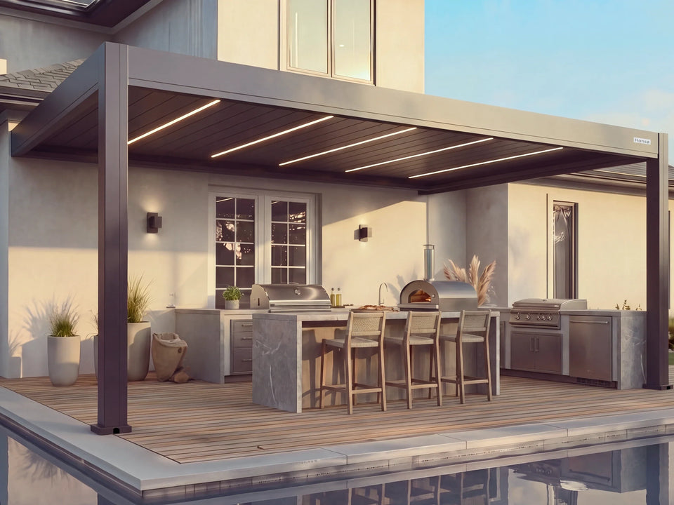 Hansø Apex Pergola - 12' x 19' - Dark Gray - Wall Mounted