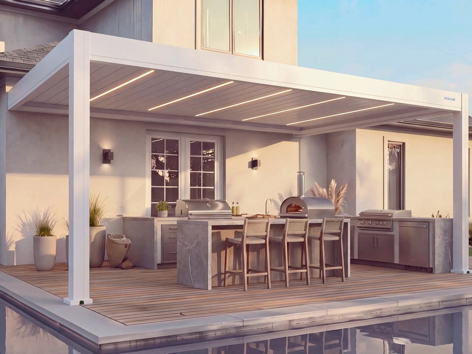 Hansø Apex Pergola - 12' x 19' - White - Wall Mounted