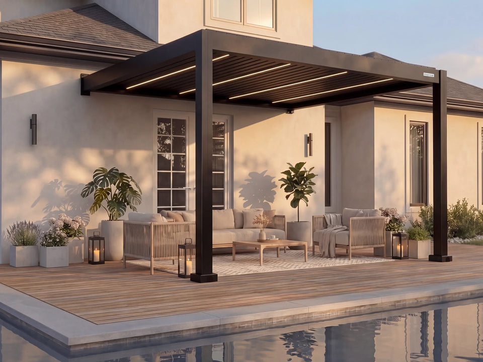 Hansø Apex Pergola - 13' x 13' - Matte Black - Wall Mounted
