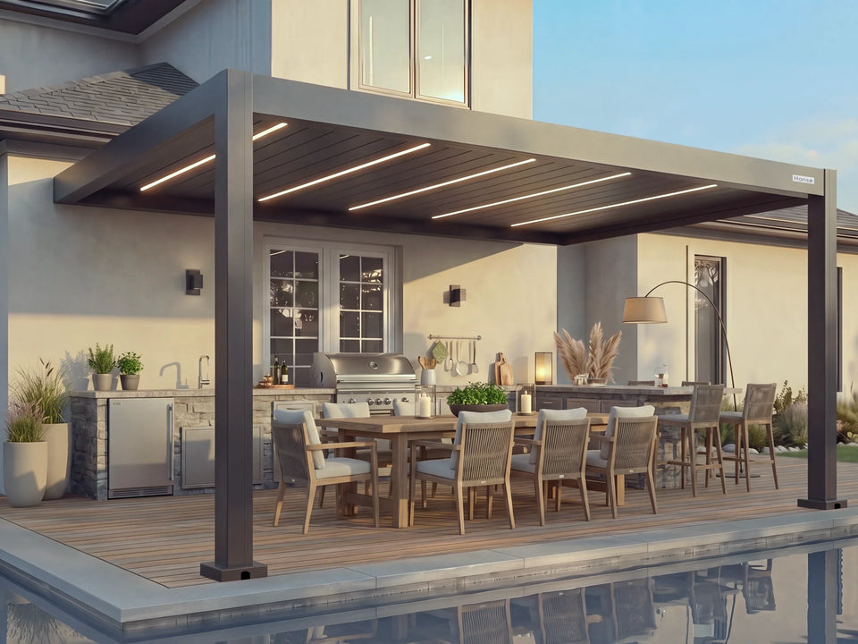 Hansø Apex Pergola - 13' x 16' - Dark Gray - Wall Mounted