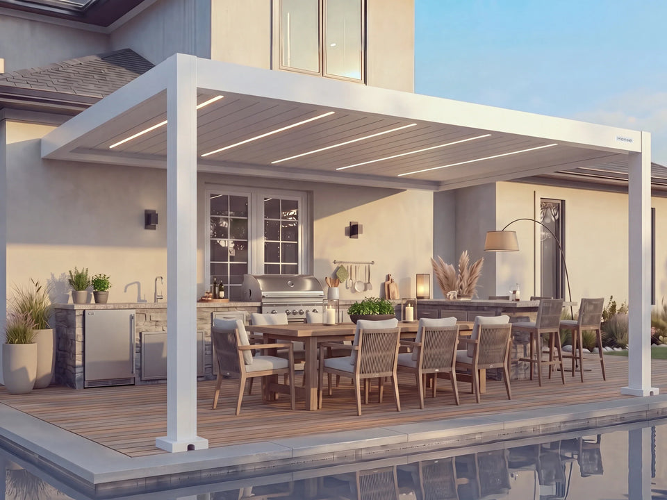 Hansø Apex Pergola - 13' x 16' - White - Wall Mounted