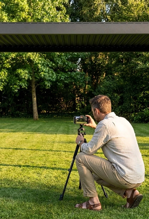 Creator filming a patio